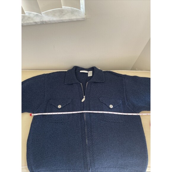 Liz Claiborne XL Silk & Angora Sweater Cardigan Full Zip Front Pockets Blue - Picture 6 of 9